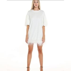 White Feather  Dress with Balloon Sleeves Medium NWT